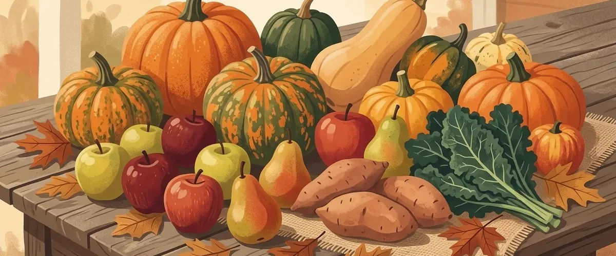 Illustration of fall fruits and vegetables
