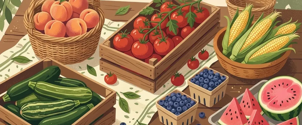 Illustration of summer fruits and vegetables
